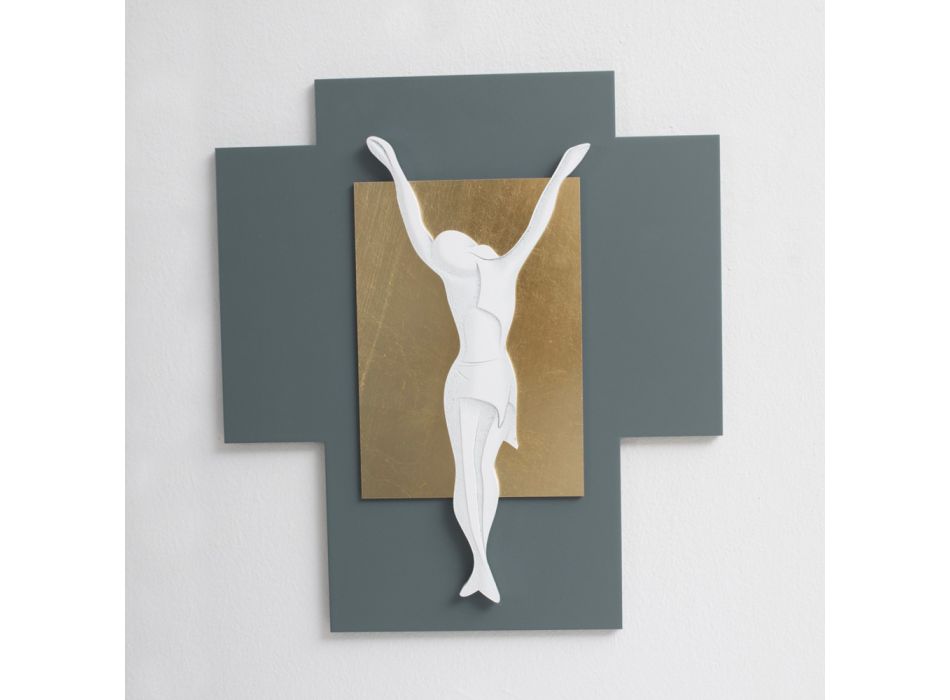 Crucifix gravé au laser en gravier et feuille d'or fabriqué en Italie - Cornelia Viadurini