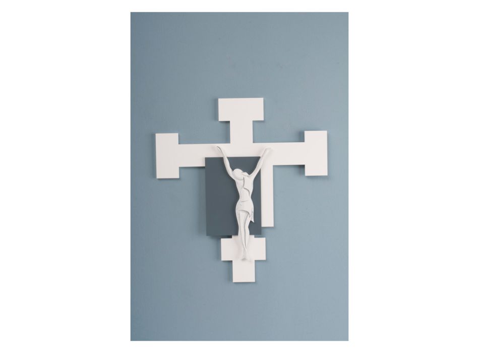 Crucifix réalisé avec gravure au laser blanc et gravier Made in Italy - Evelina Viadurini