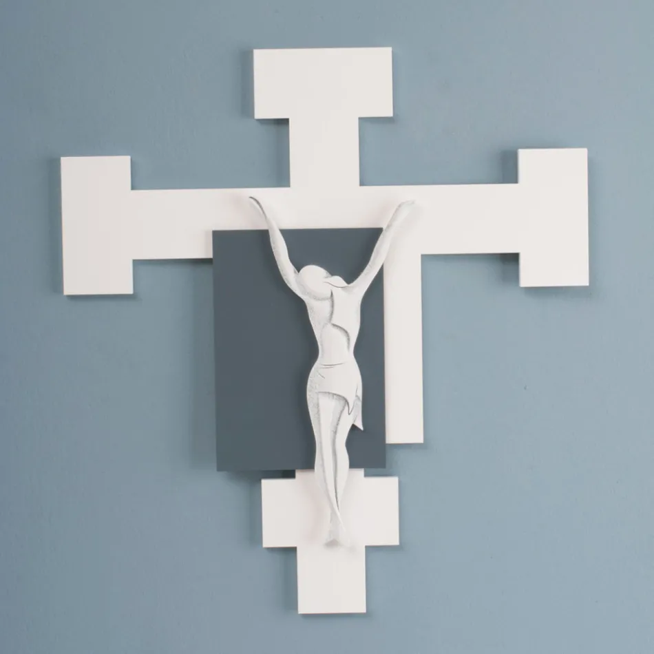 Crucifix réalisé avec gravure au laser blanc et gravier Made in Italy - Evelina Viadurini