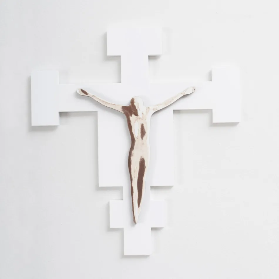 Crucifix blanc du Sauveur gravé au laser fabriqué en Italie - Glora Viadurini