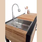 Cuisine d'extérieur 140x65x93 cm en teck massif et aluminium - Convivial Viadurini