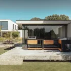 Cuisine d'extérieur 140x65x93 cm en teck massif et aluminium - Convivial Viadurini