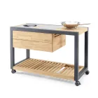 Cuisine d'extérieur 140x65x93 cm en teck massif et aluminium - Convivial Viadurini