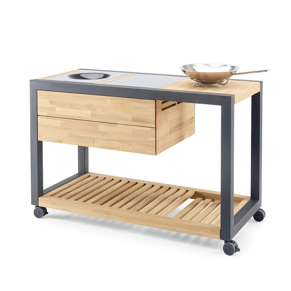 Cuisine d'extérieur 140x65x93 cm en teck massif et aluminium - Convivial Viadurini