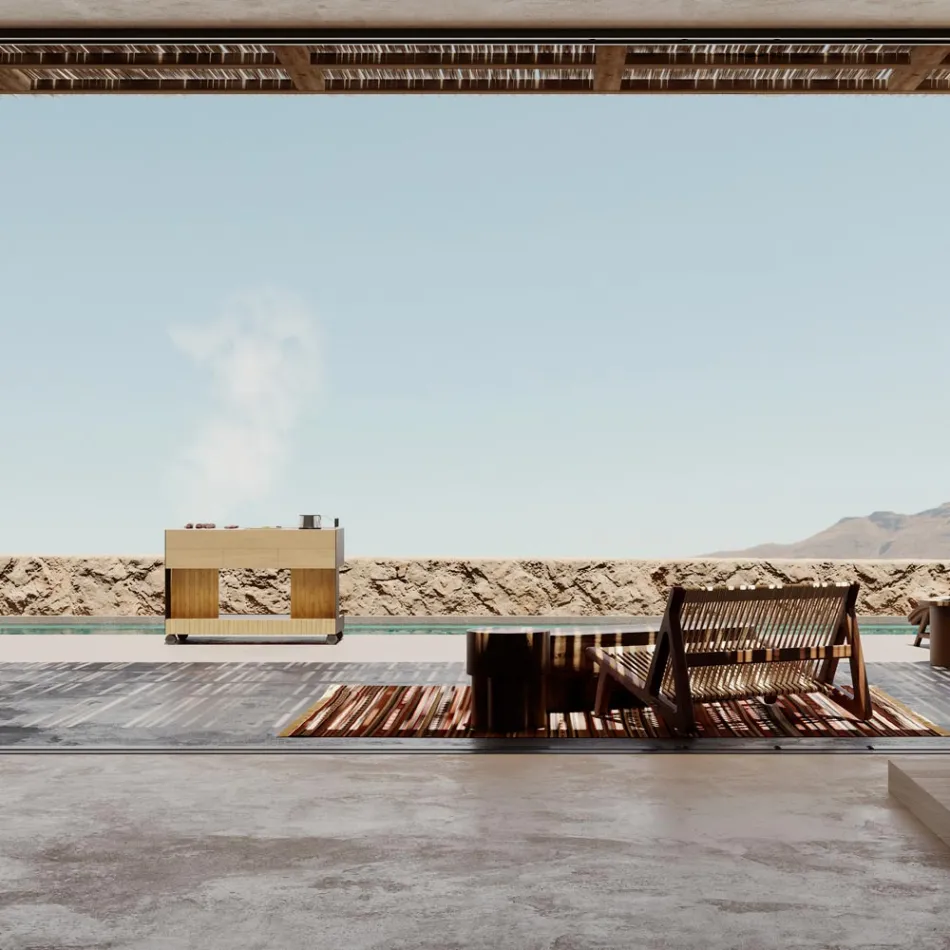 Cuisine d'extérieur 141x70x93 cm en teck massif et aluminium - Stilosa Viadurini