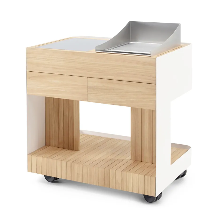 Cuisine d'extérieur 96x70x93 cm en teck massif et aluminium - Raffiné Viadurini