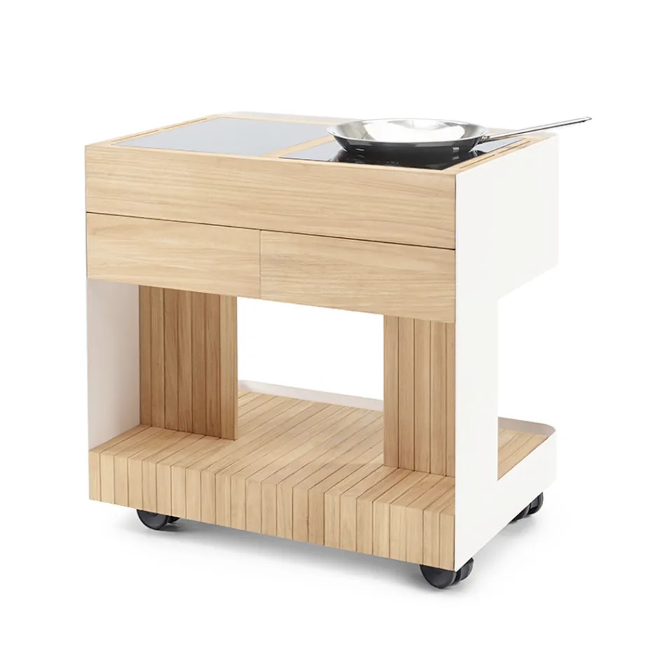 Cuisine d'extérieur 96x70x93 cm en teck massif et aluminium - Raffiné Viadurini