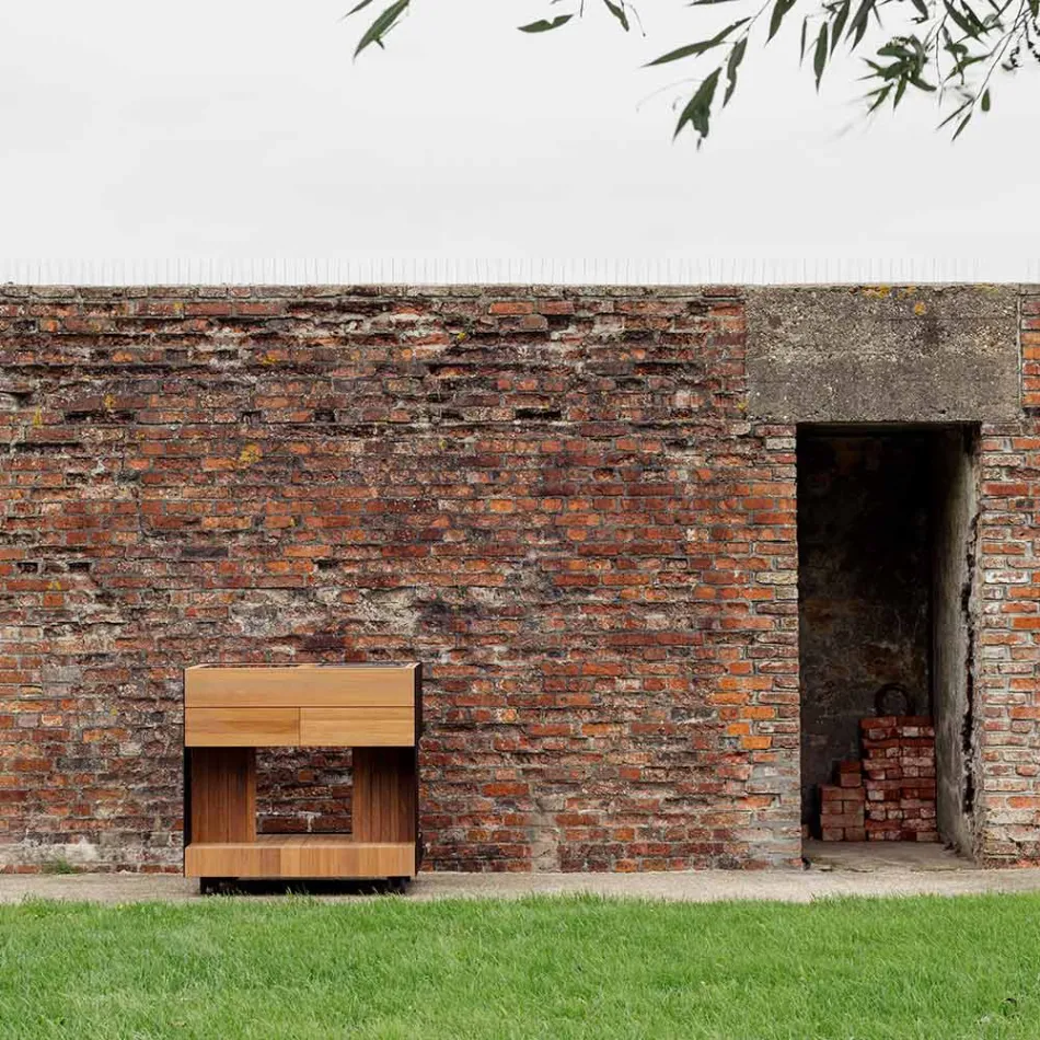 Cuisine d'extérieur 96x70x93 cm en teck massif et aluminium - Raffiné Viadurini