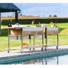 Cuisine de jardin extérieure moderne sur roues en bois et acier - Buoncalliope Viadurini