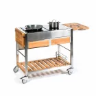 Cuisine de jardin extérieure moderne sur roues en bois et acier - Buoncalliope Viadurini