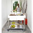 Cuisine moderne sur roulettes pour jardin extérieur en bois et acier - Calliope Viadurini