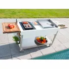 Cuisine moderne sur roulettes pour jardin extérieur en bois et acier - Calliope Viadurini