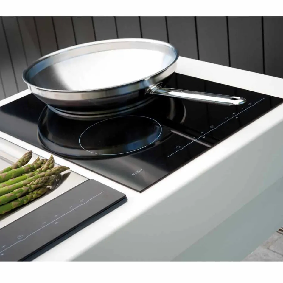 Cuisine moderne sur roulettes pour jardin extérieur en bois et acier - Calliope Viadurini