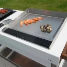 Cuisine moderne sur roulettes pour jardin extérieur en bois et acier - Calliope Viadurini