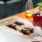 Cuisine moderne sur roulettes pour jardin extérieur en bois et acier - Calliope Viadurini