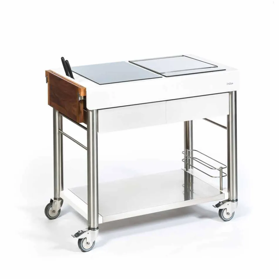 Cuisine moderne sur roulettes pour jardin extérieur en bois et acier - Calliope Viadurini