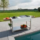 Cuisine moderne sur roulettes pour jardin extérieur en bois et acier - Calliope Viadurini