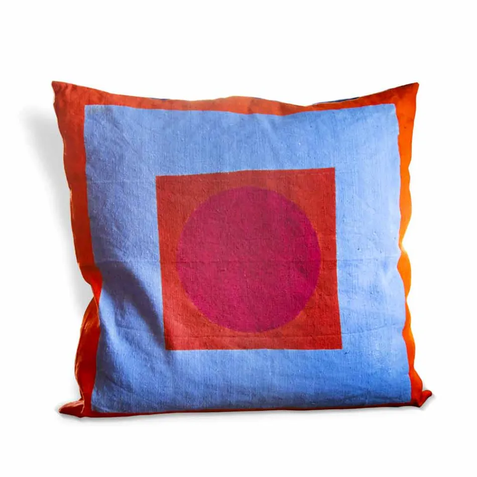 Coussin en chanvre peint à la main Pièce unique Art italien - Marques Viadurini