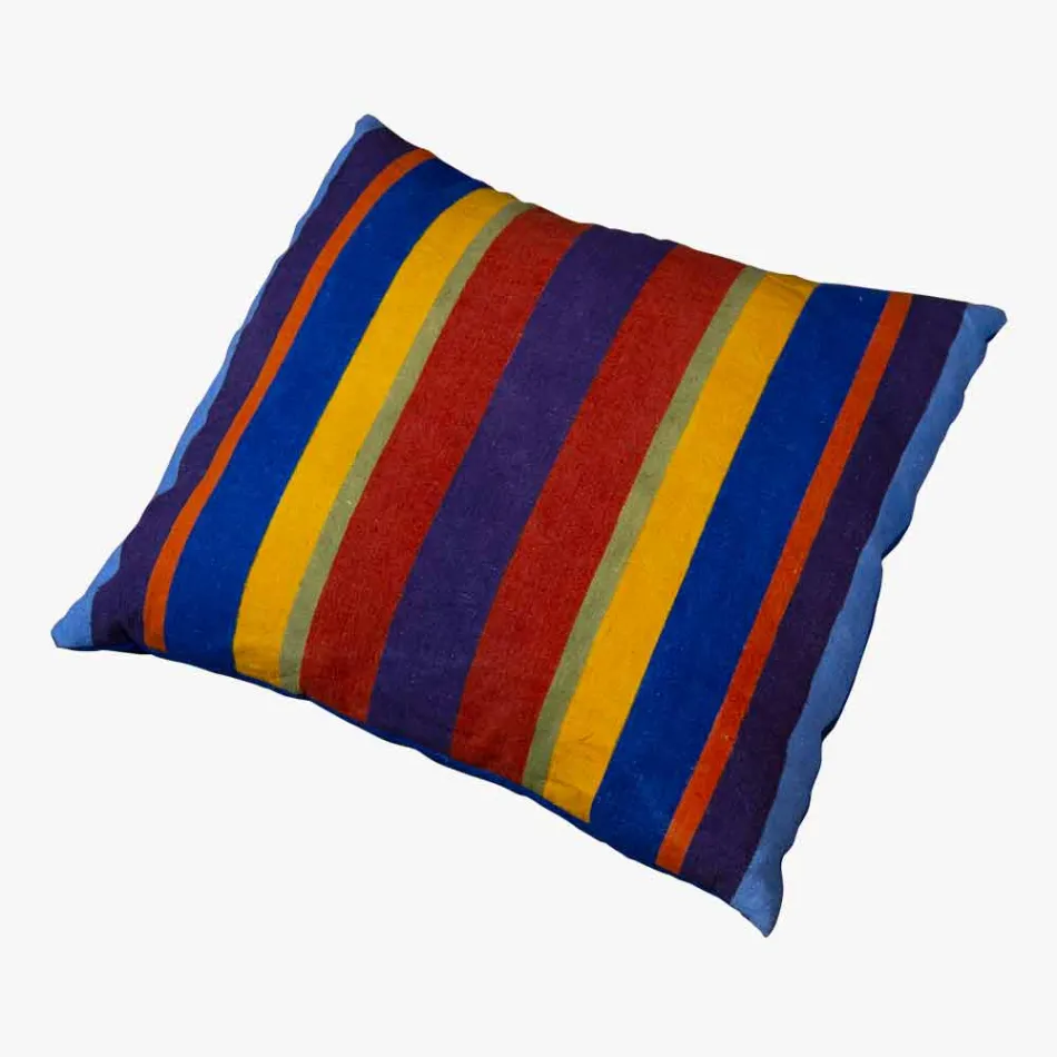 Coussin d'art italien en chanvre peint et cousu à la main Pièce unique Viadurini