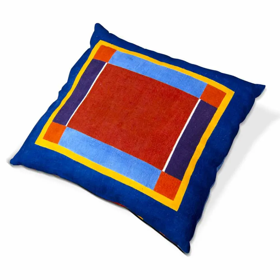 Coussin d'art italien en chanvre peint et cousu à la main Pièce unique - Marques Viadurini