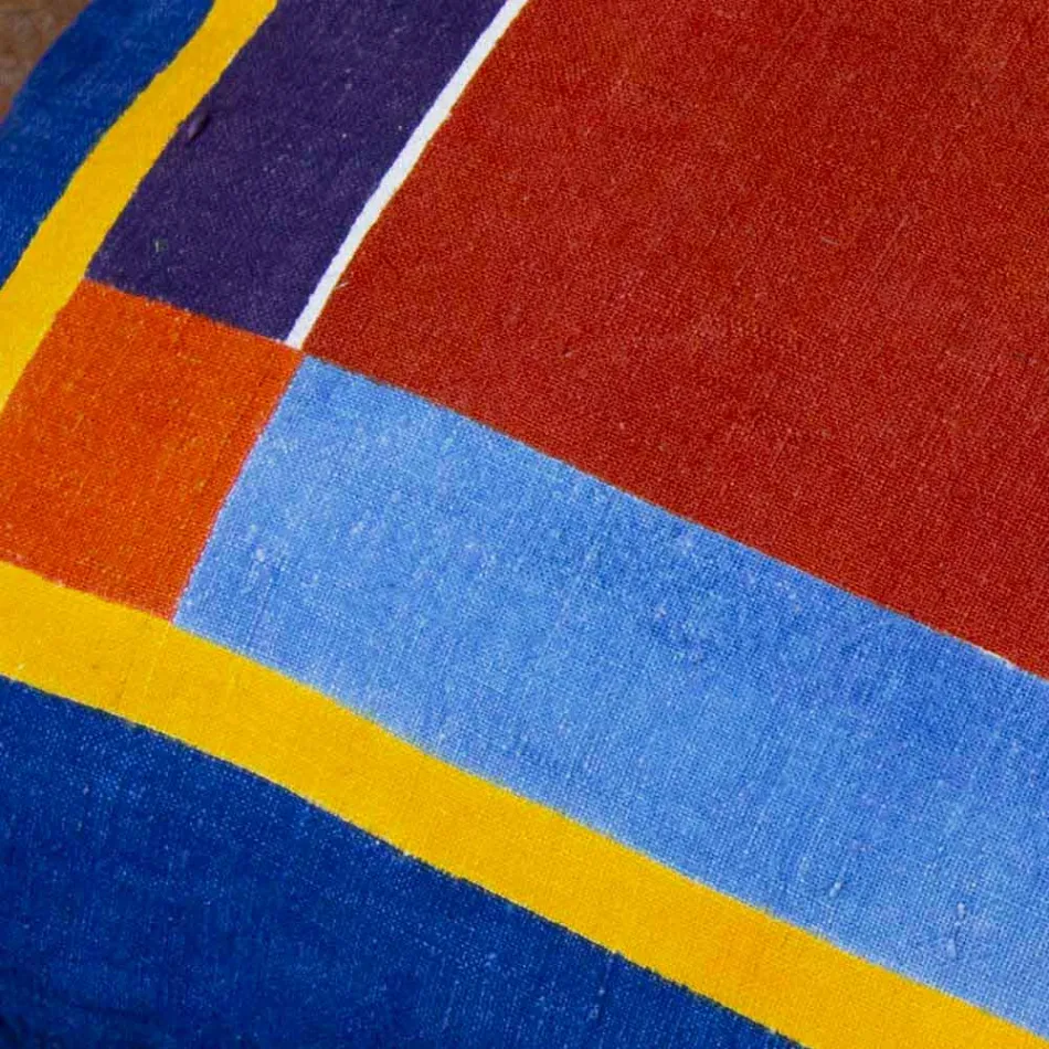 Coussin d'art italien en chanvre peint et cousu à la main Pièce unique - Marques Viadurini