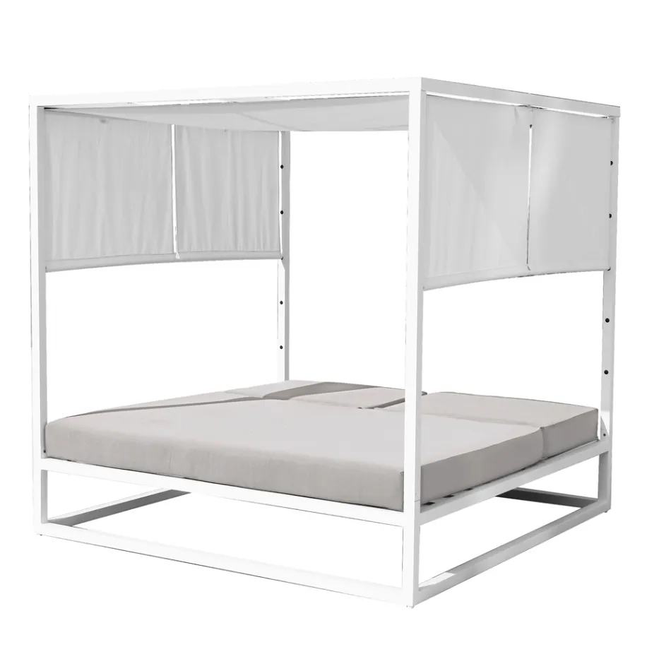 Lit de jour extérieur avec structure en aluminium blanc inclinable - Jurica Viadurini