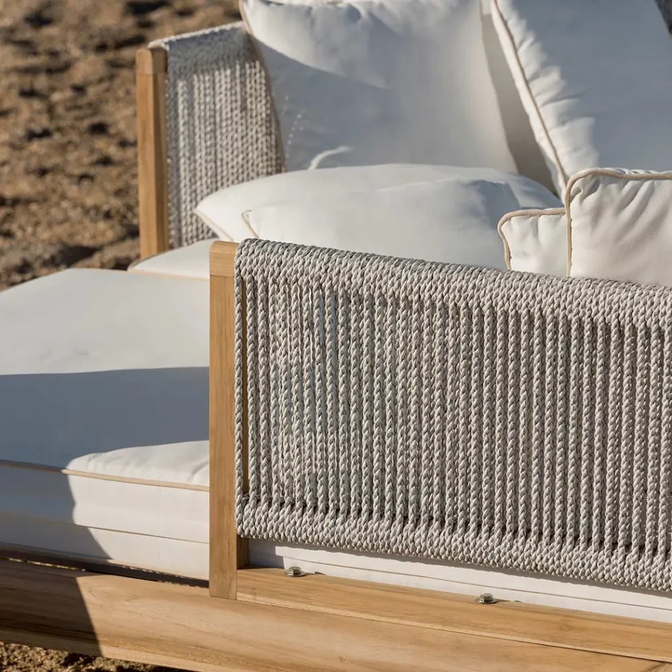 Daybed d'extérieur en teck et tressage de corde - Arjuna Viadurini