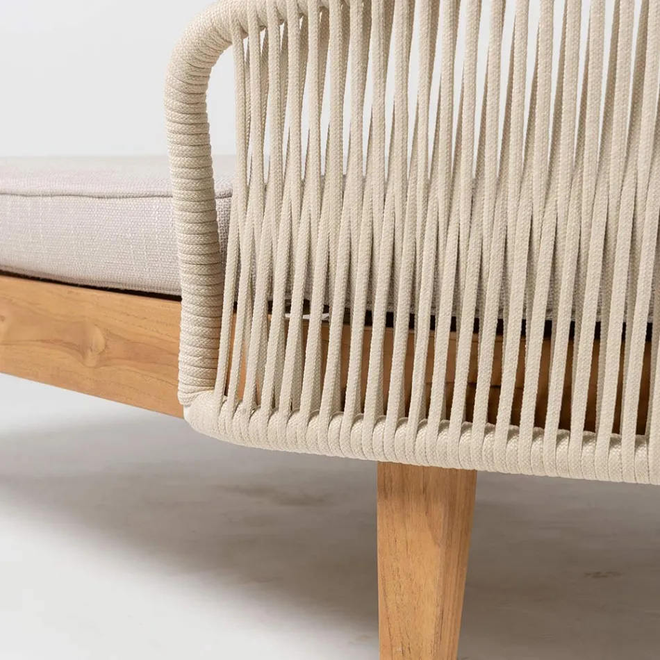 Lit de jardin Jacub en teck, aluminium, corde et coussin Viadurini