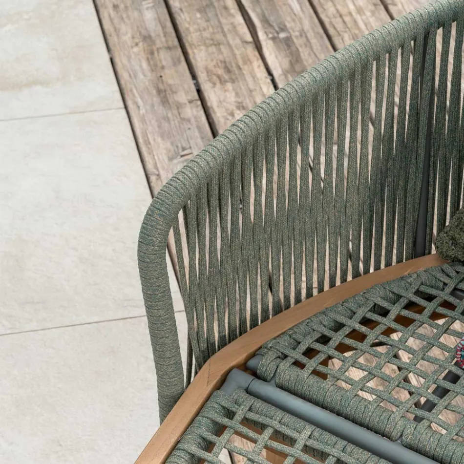 Lit de jardin Jacub en teck, aluminium, corde et coussin Viadurini