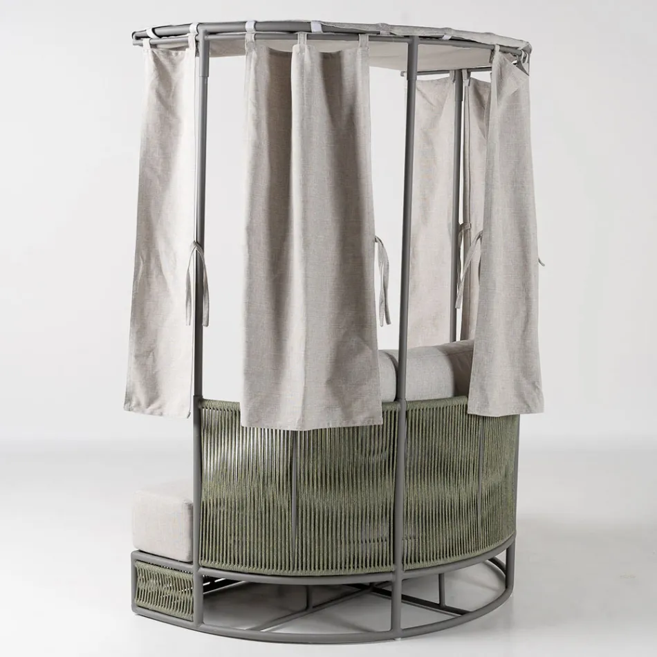 Lit de jardin Arcangelo en teck, aluminium et corde, avec coussins. Viadurini