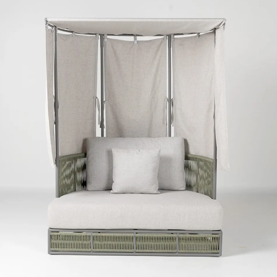 Lit de jardin Arcangelo en teck, aluminium et corde, avec coussins. Viadurini