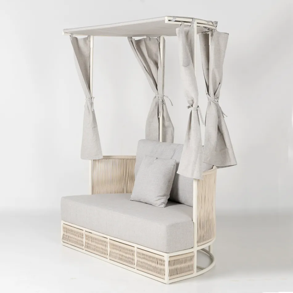 Lit de jardin Arcangelo en teck, aluminium et corde, avec coussins. Viadurini