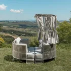 Lit de jardin Arcangelo en teck, aluminium et corde, avec coussins. Viadurini