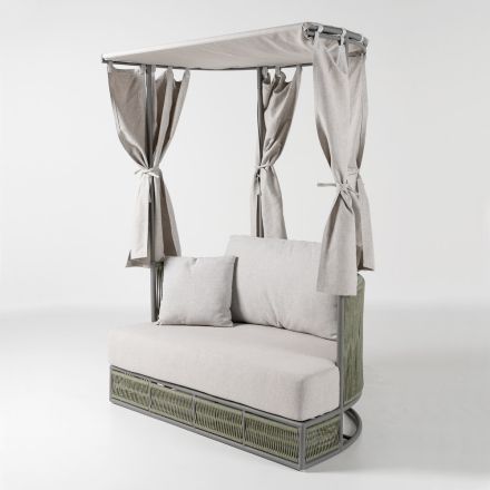 Lit de jardin Arcangelo en teck, aluminium et corde, avec coussins. Viadurini