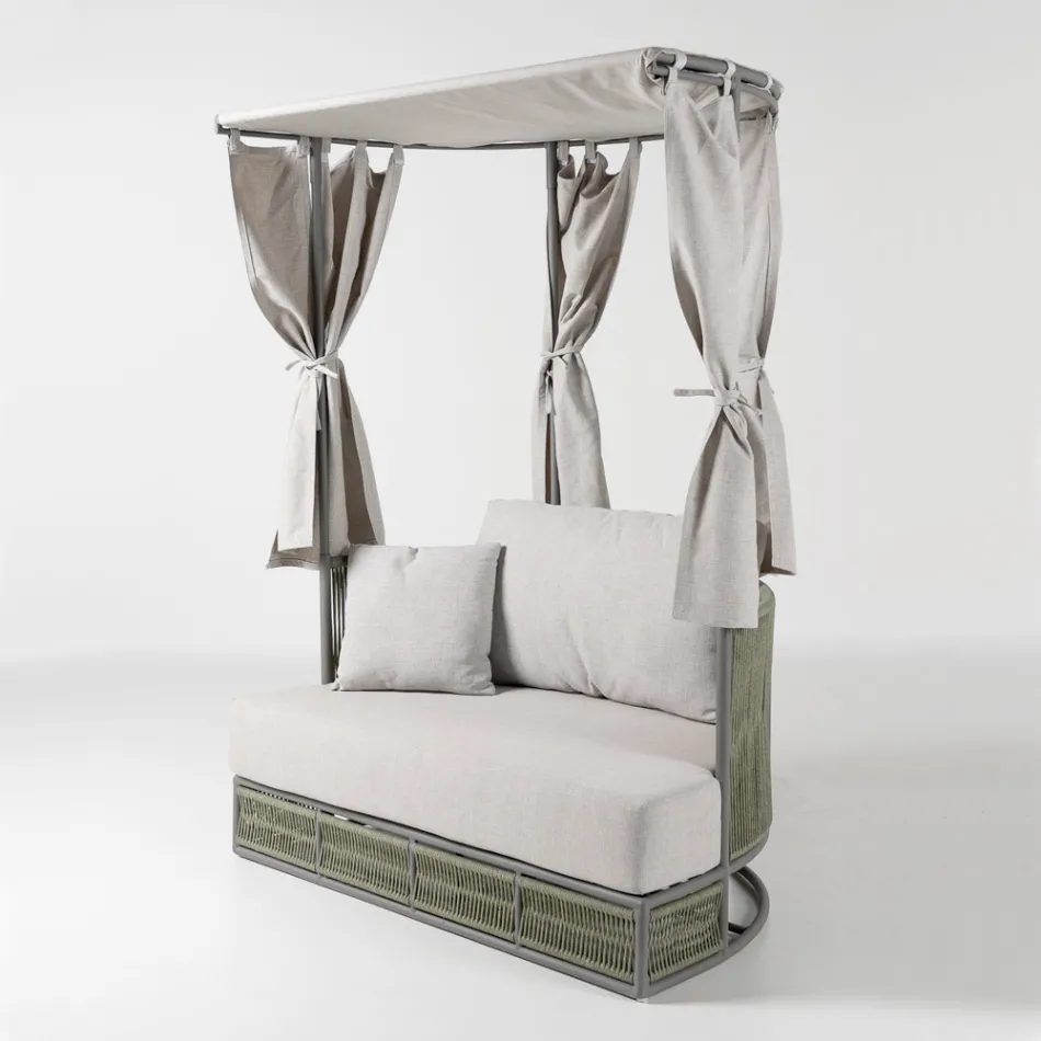 Lit de jardin Arcangelo en teck, aluminium et corde, avec coussins. Viadurini