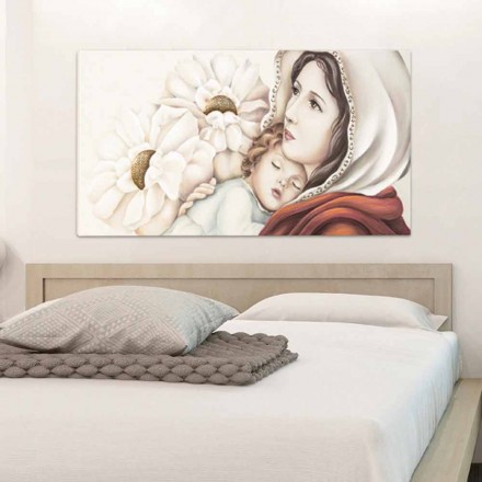 mère moderne peinture à l'enfant dans les décorations de feuilles d'or Scott Viadurini