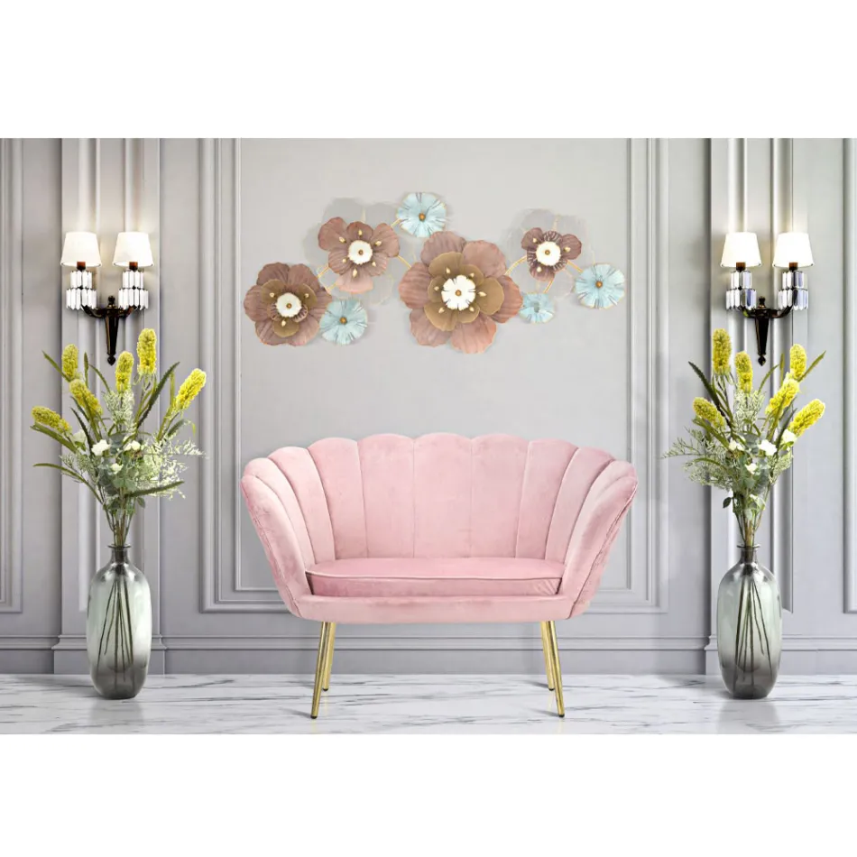 Canapé 2 Places Moderne en Velours avec Pieds en Fer Doré - Annina Viadurini