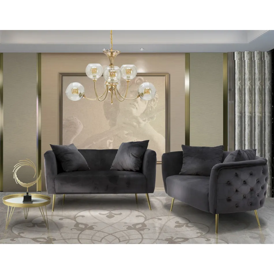 Canapé deux places en velours design, structure en bois et fer - Renita Viadurini