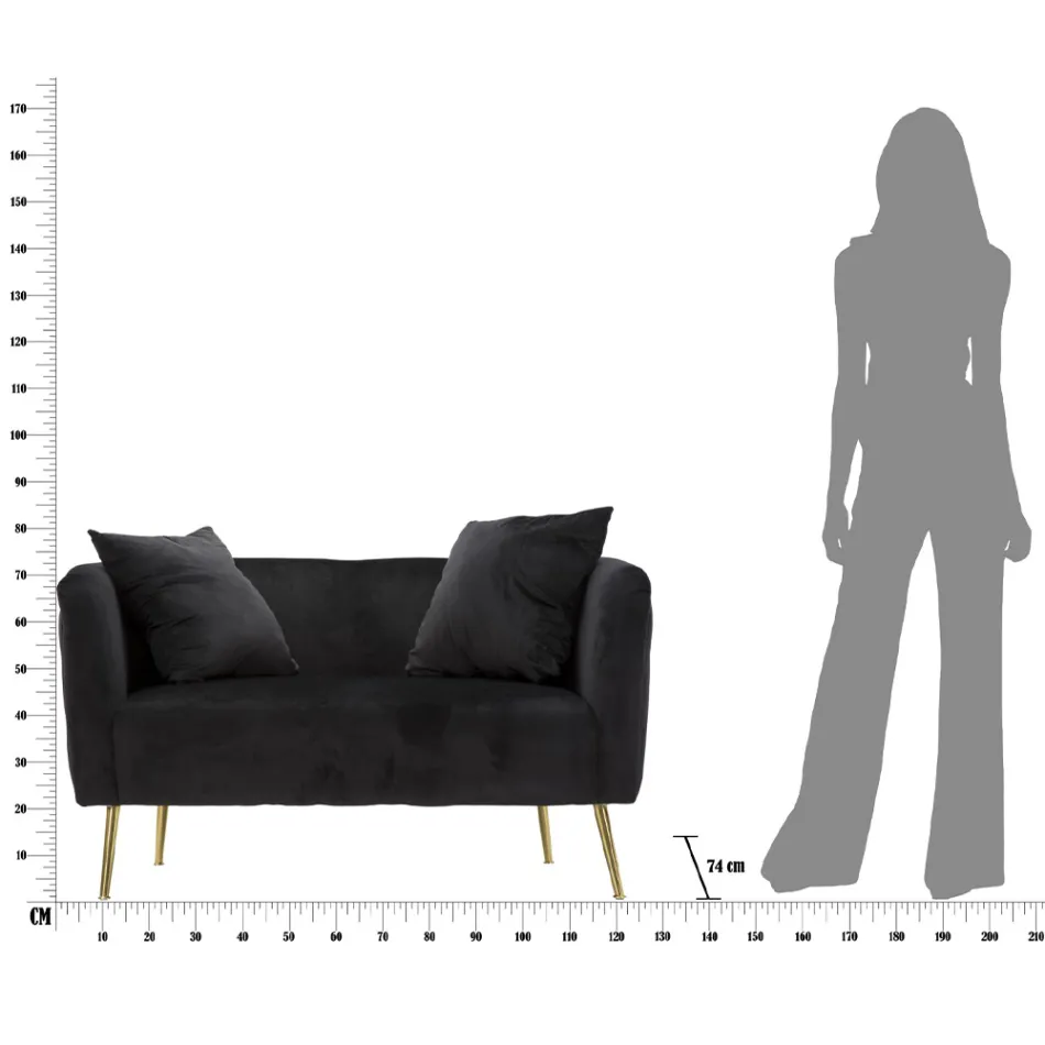 Canapé deux places en velours design, structure en bois et fer - Renita Viadurini