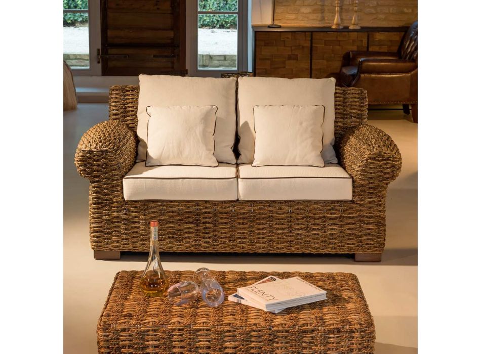 Canapé d'extérieur 2 ou 3 places en Abaca avec coussins - Lagertha Viadurini