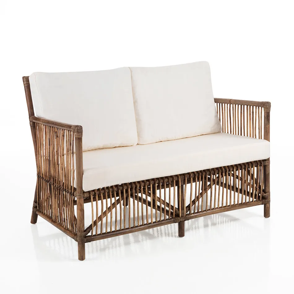 Canapé 2 places d'extérieur et d'intérieur en rotin et coussins en 100% coton - Boire Viadurini