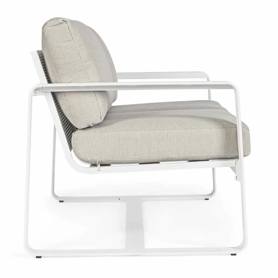 Canapé d'extérieur 2 places en aluminium avec coussins en tissu - Mirea Viadurini