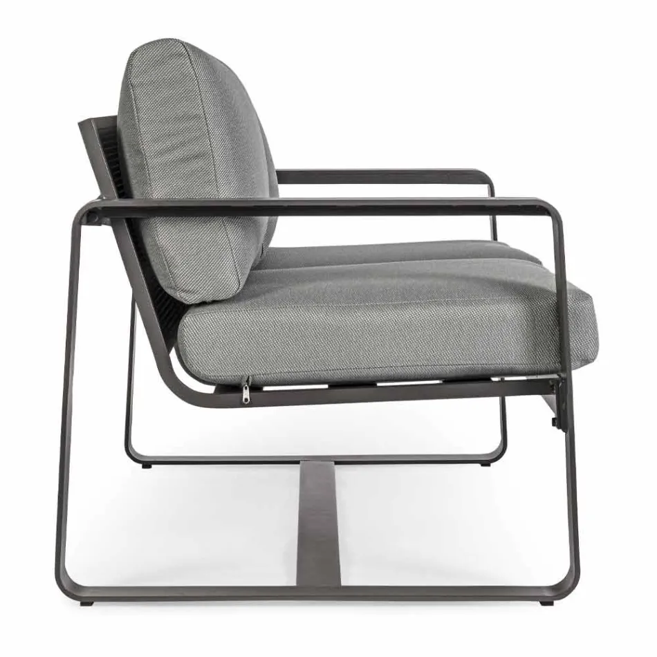 Canapé d'extérieur 2 places en aluminium avec coussins en tissu - Mirea Viadurini