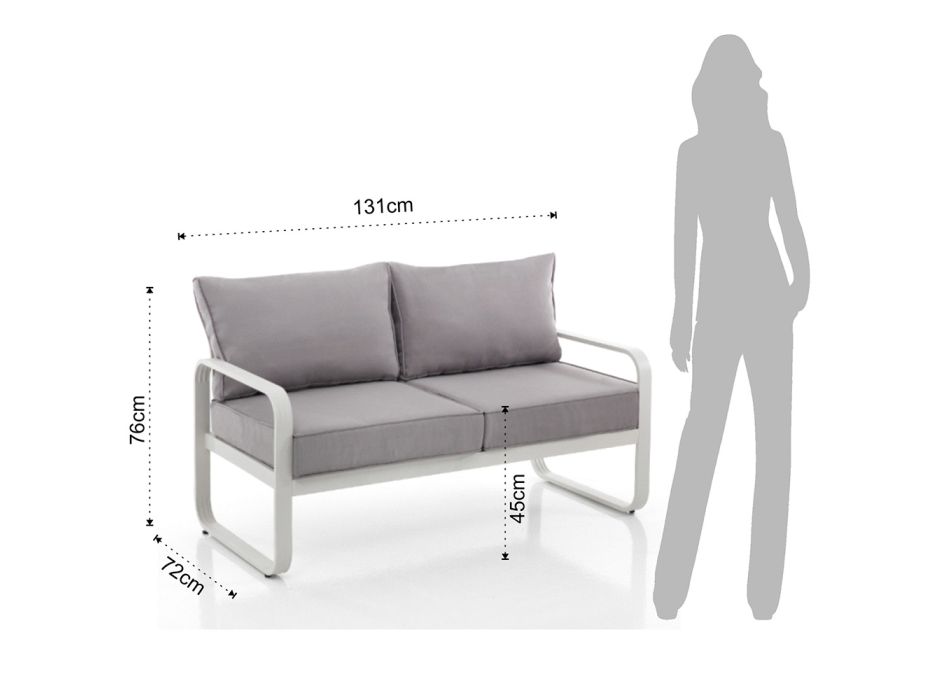Canapé d'extérieur 2 places en aluminium et coussins recouverts de polyester - Avoir Viadurini