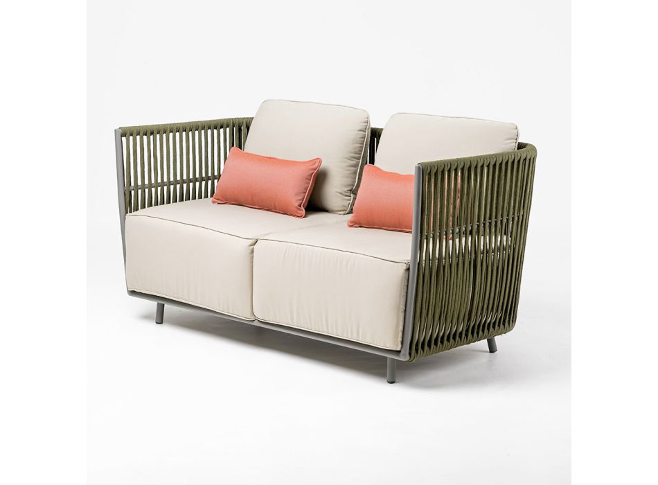 Canapé d'extérieur 2 places en aluminium et tissage - Eugene Viadurini