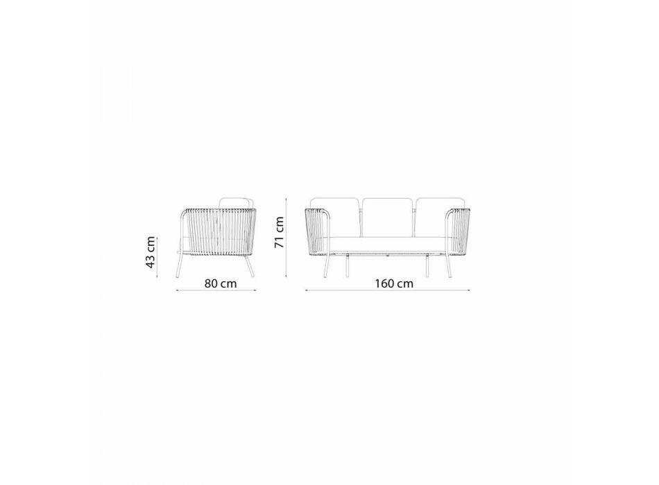 Canapé d'extérieur 2 places en métal et tissu avec coussins Made in Italy - Olma Viadurini