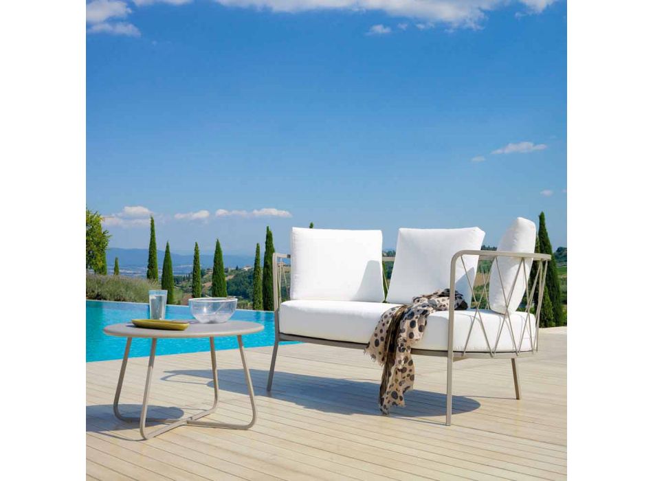 Canapé d'extérieur 2 places en métal et tissu avec coussins Made in Italy - Olma Viadurini