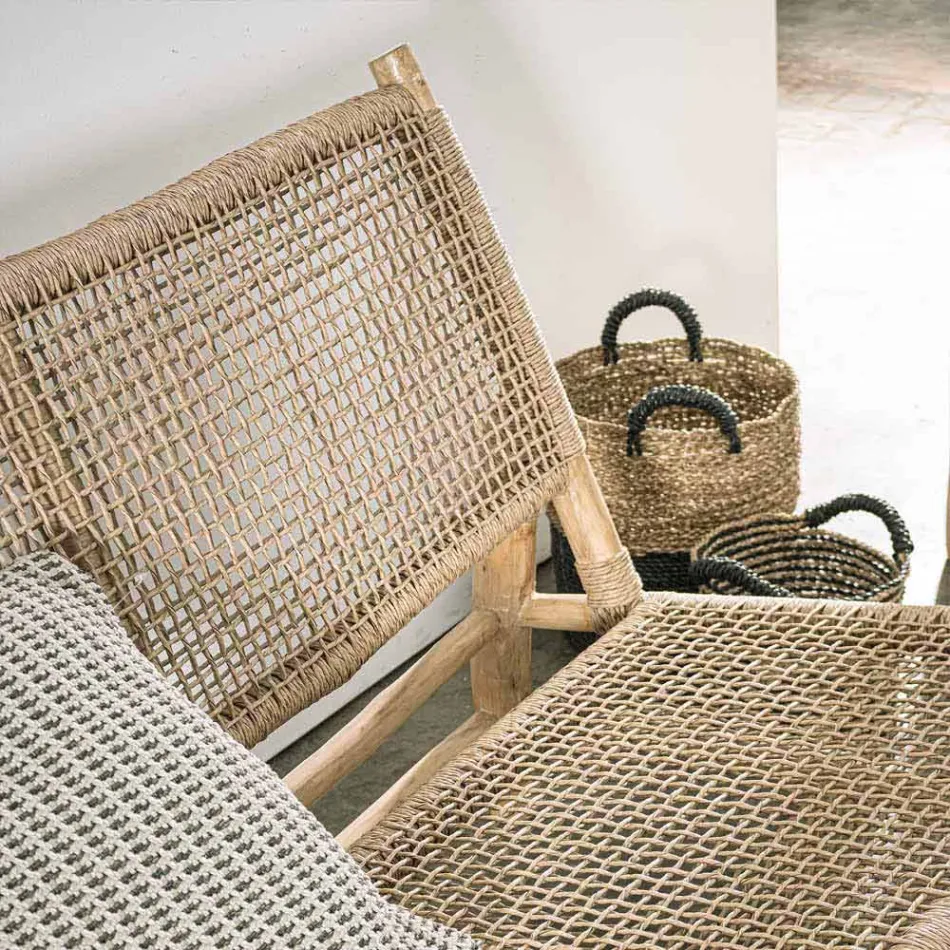 Canapé d'extérieur 2 places en branches de teck et fibre synthétique - Tecno Viadurini