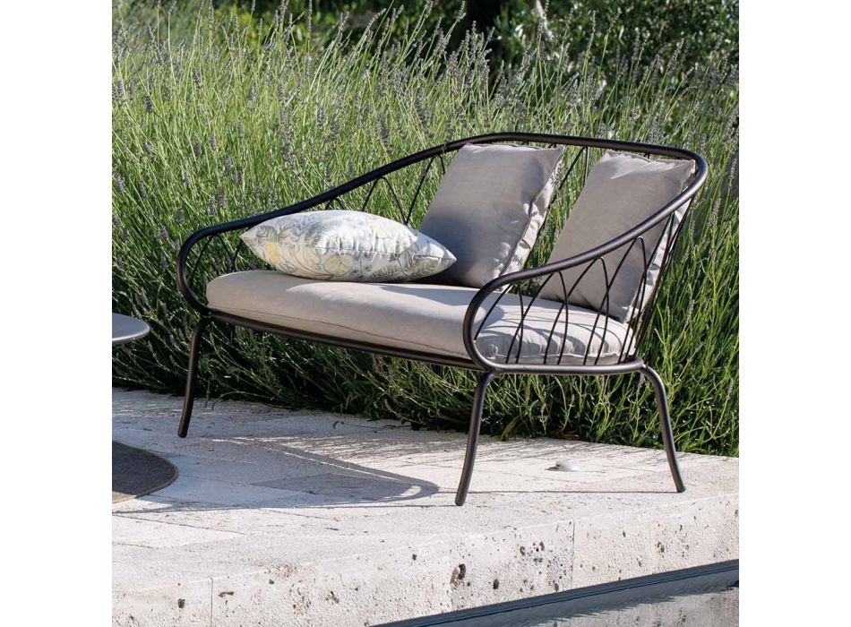 Canapé de jardin 2 places en métal et coussin fabriqué en Italie - Fontana Viadurini
