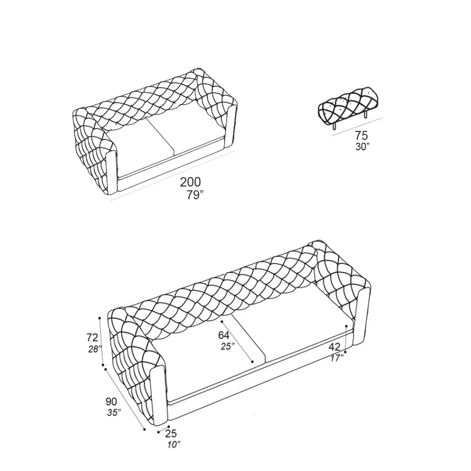 Canapé de salon 2 places avec appui-tête inclinable fabriqué en Italie - Unleashed Viadurini
